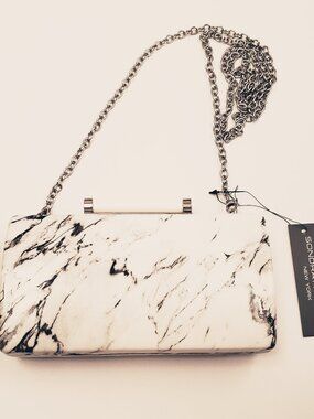 Sondra Roberts Clutch Bag White Marble Snap Closure Chain Strap Included New
